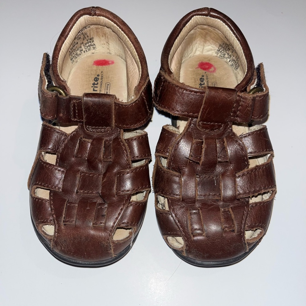 Stride Rite Brown Leather Woven Fisherman Sandals